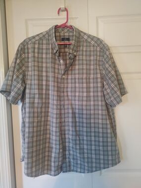 George Men's  Short-Sleeve Plaid Button-Down Shirt - Gray Blue 2XL